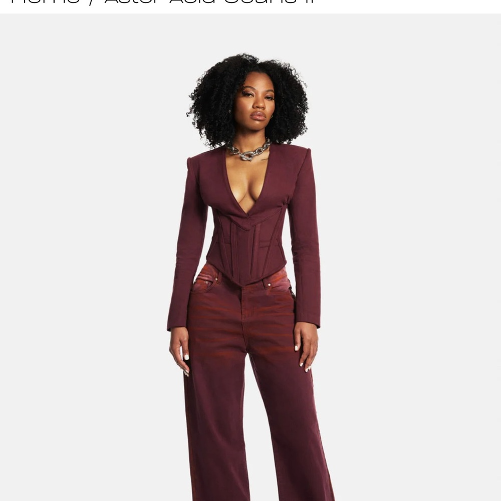 Hanifa Red Flare Wide Leg Jeans